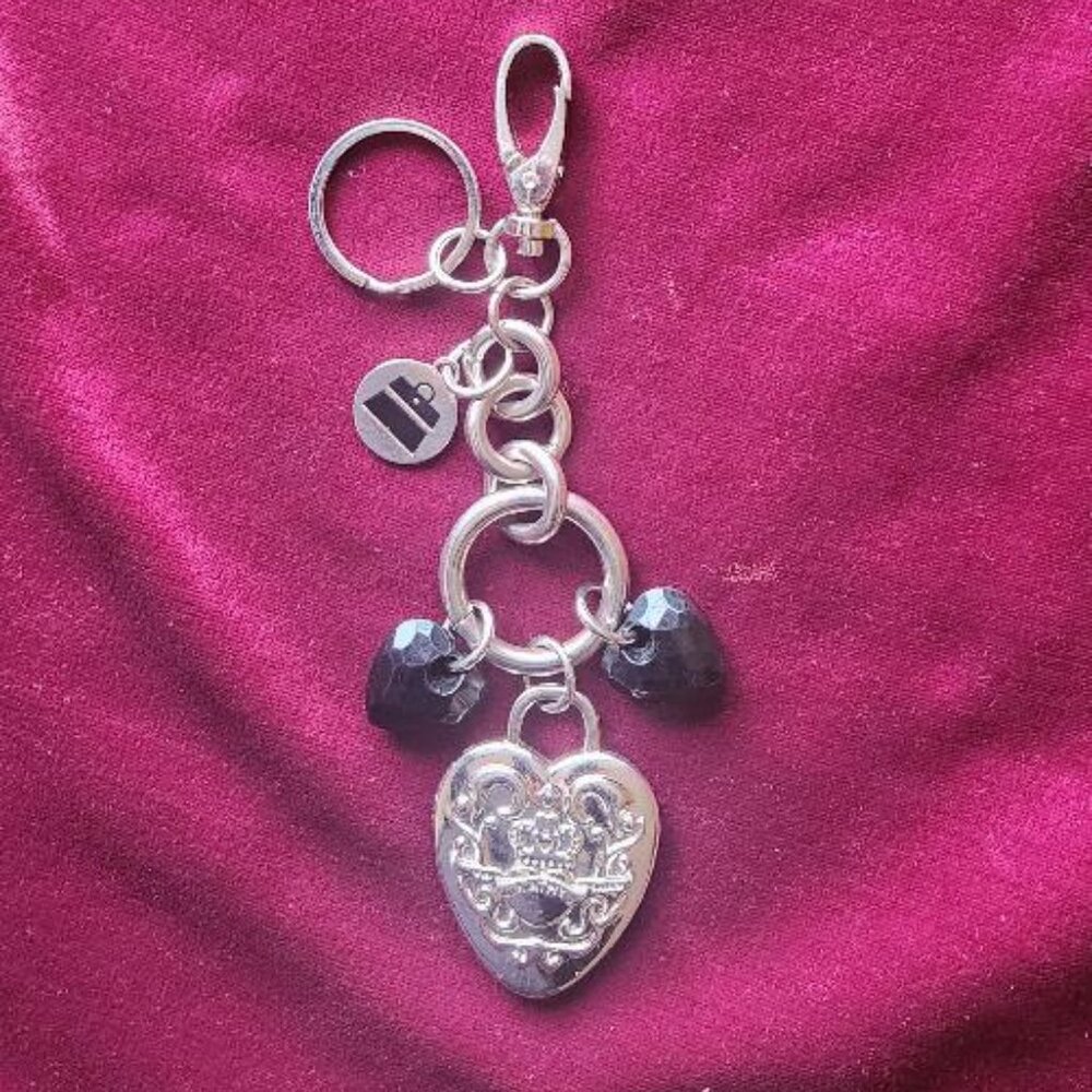 KATHY VAN ZEELAND Metallic Black Heart Key chain Purse charm
